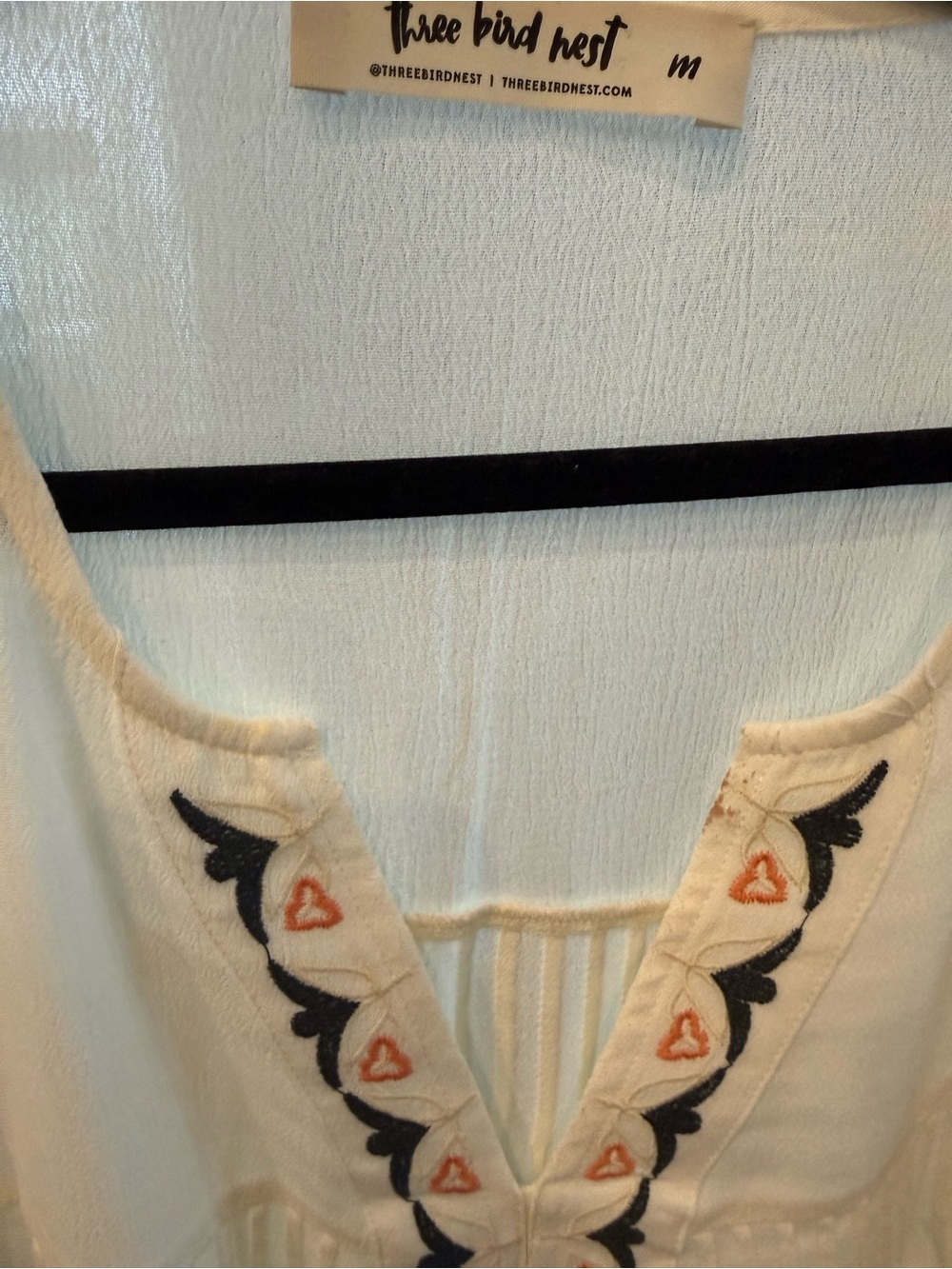 Three Bird Nest Ivory Frida Embroidered Dolman Top Oversized Medium. Rayon. NWOT - Picture 6 of 7
